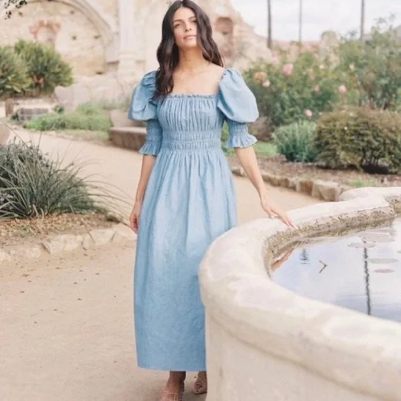 NWOT Damaris Bailey Celia Linen Midi Dress in Blue - Picture 1 of 3